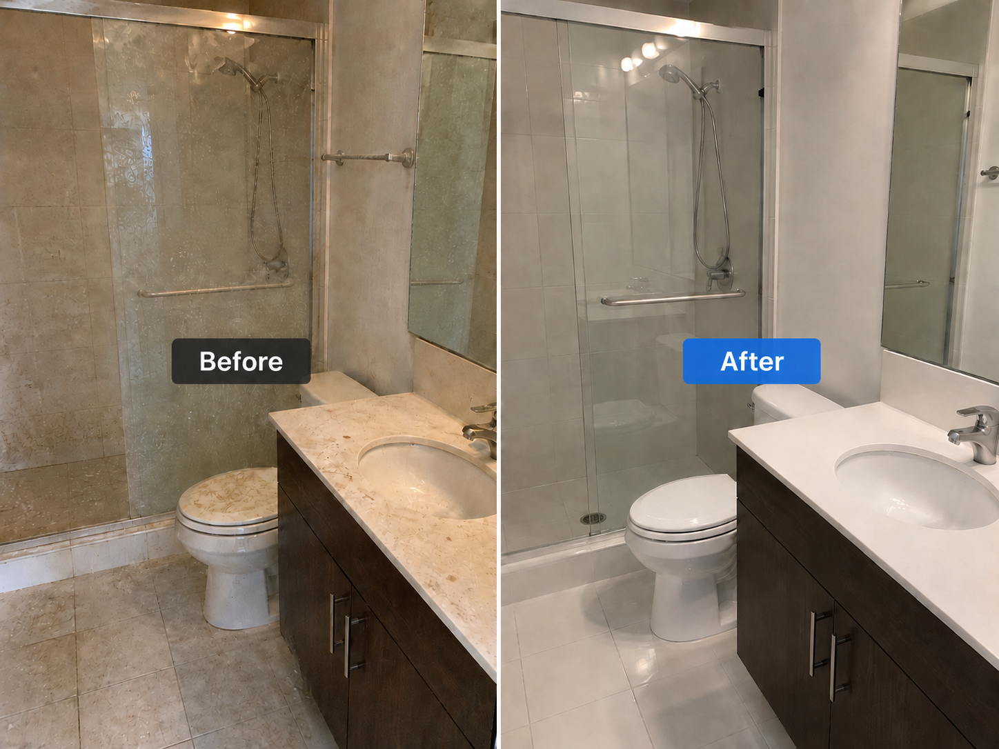 Bathroom before and after cleaning