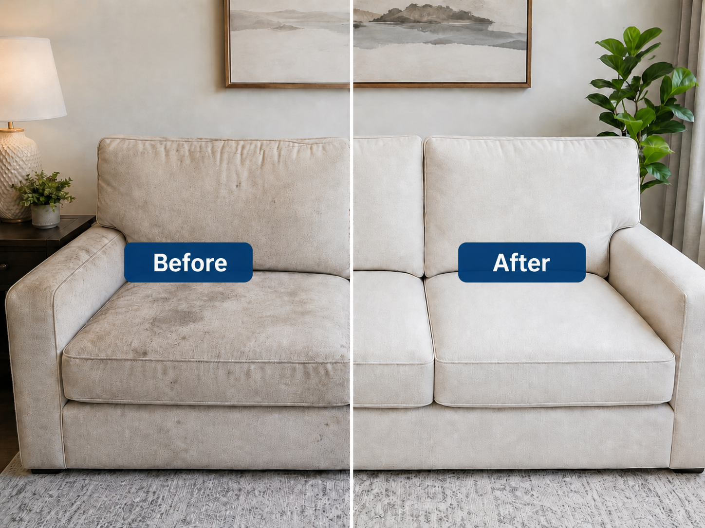 Sofa before and after cleaning